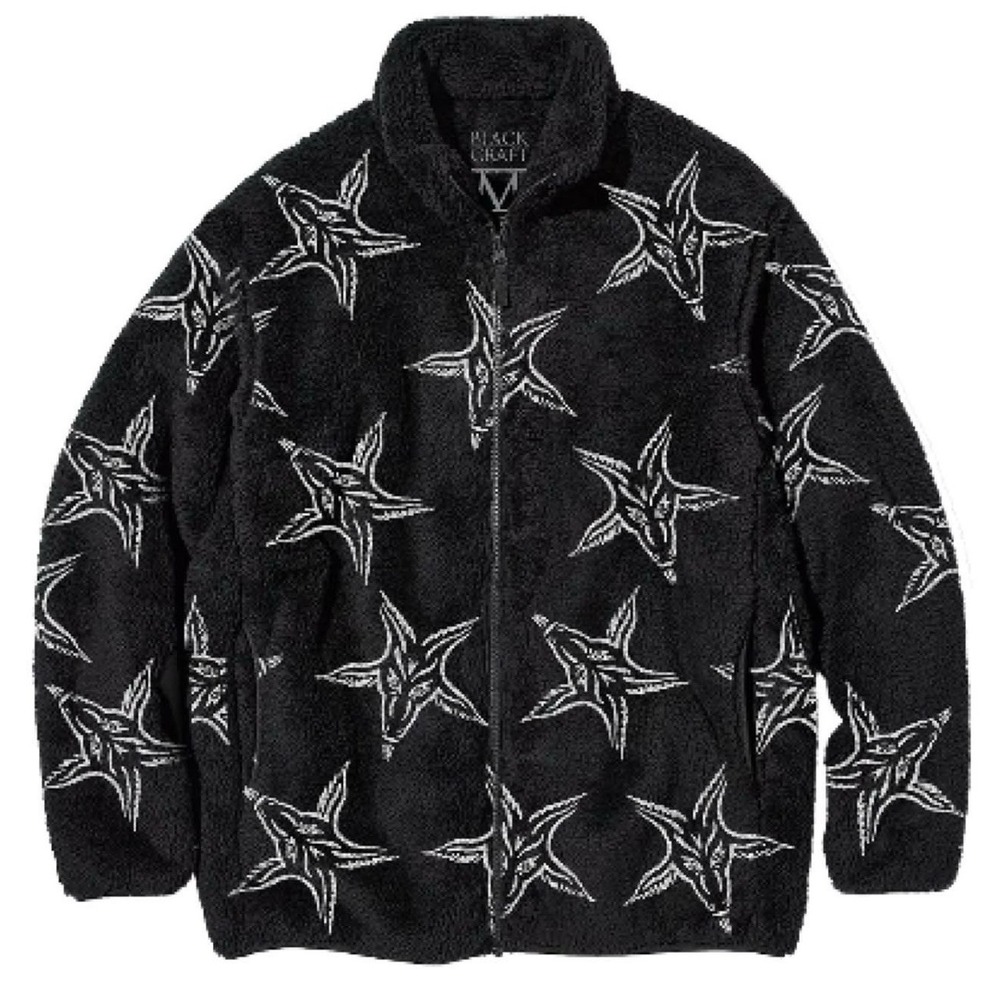 BlackCraft Cult Baphomet Pattern Fleece Full Zip Jacket Mens Large Black AOP